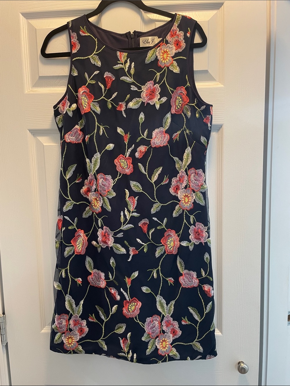 Eliza J Navy Floral Embroidered Sleeveless Mini Dress